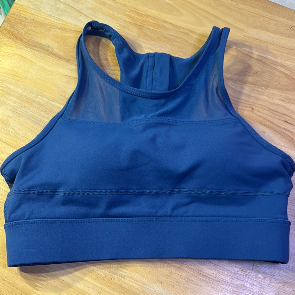 ZYIA Active, Women's Blue Sports Bra, Zipper Back, Medium